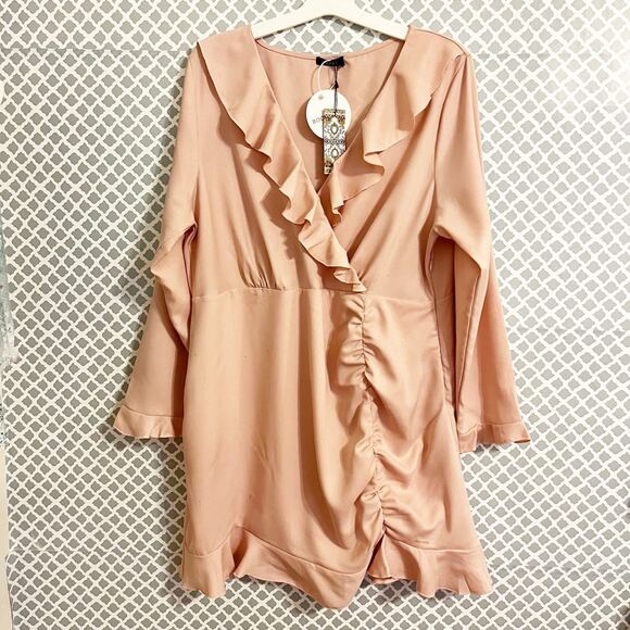 BOOHOO Ruffle Hem Faux Wrap Dress, Rose, 18, NWT! - Picture 8 of 9